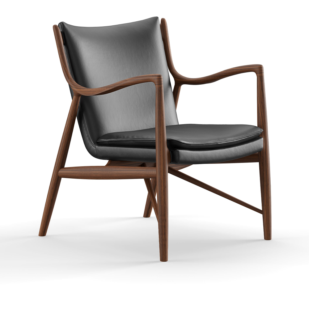 45 Chair, Walnut, Leather Group 2, Nevada NV0500S Black