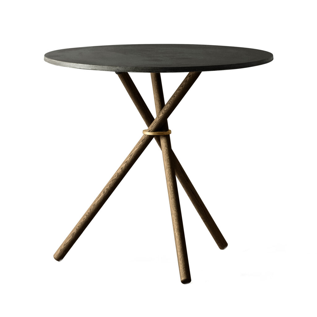 Aldric Café Table / Concrete Dark / Oak Dark / Brass