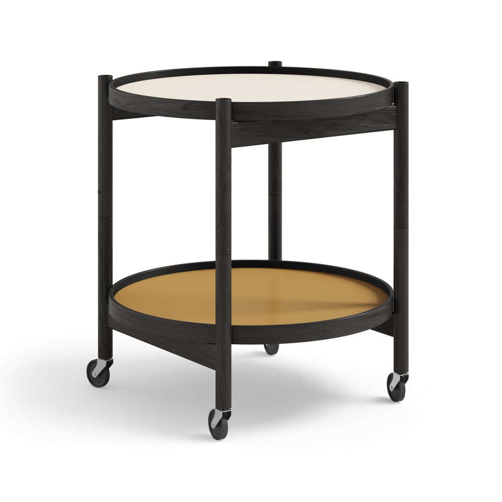 Brdr. Krüger Bølling Tray Table model 50 rullbord sunny, svartlackat ekstativ