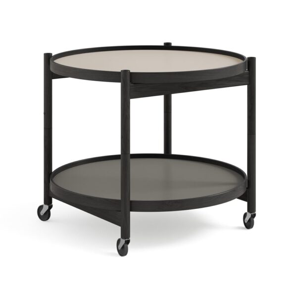 Brdr. Krüger Bølling Tray Table model 60 rullbord stone, svartlackat ekstativ