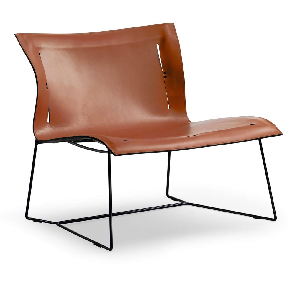 Cuoio Lounge Chair 1202, Powder-Coated Black Gloss, Leather Saddle Cof