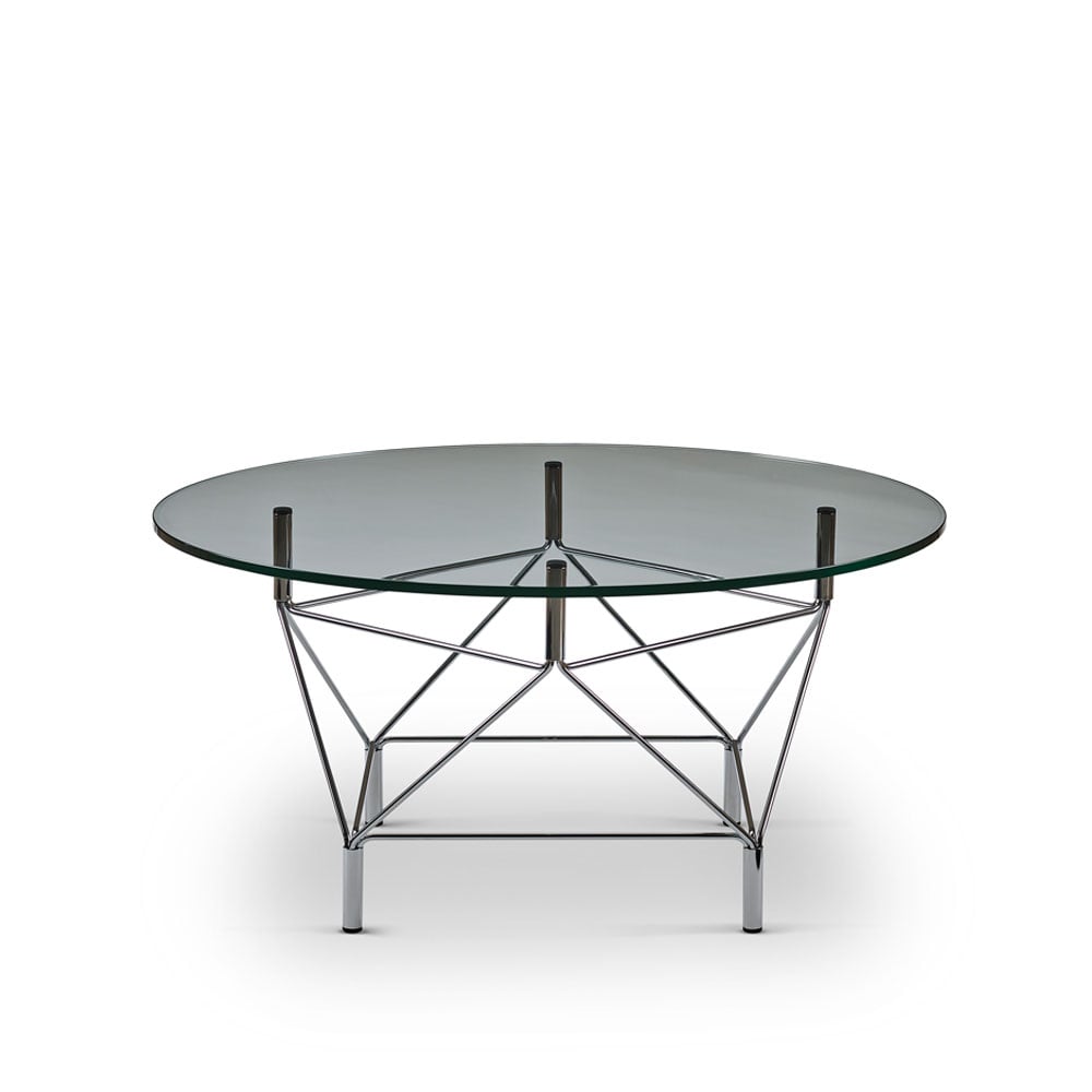 Eilersen Spider sidobord glas klart, ø90cm, förkromat stålstativ