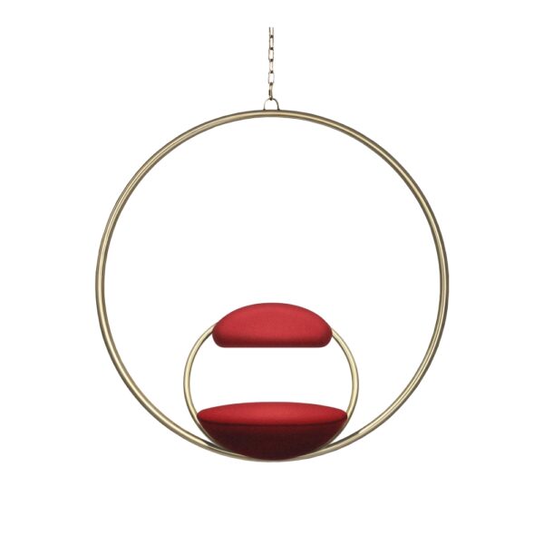 Hanging Hoop Chair, Borstad Mässing, Kvadrat Divina 3 Red - 100% Ull