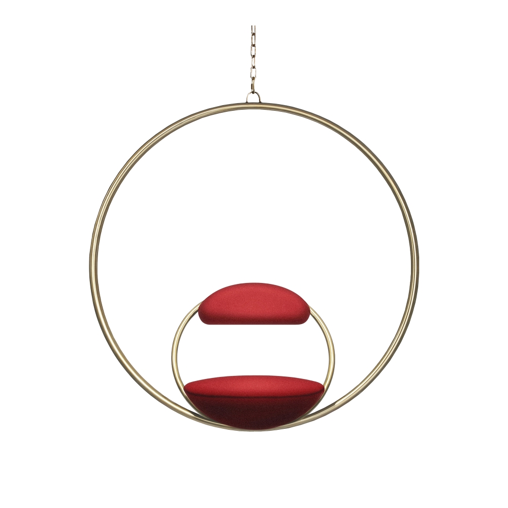 Hanging Hoop Chair, Borstad Mässing, Kvadrat Divina 3 Red - 100% Ull