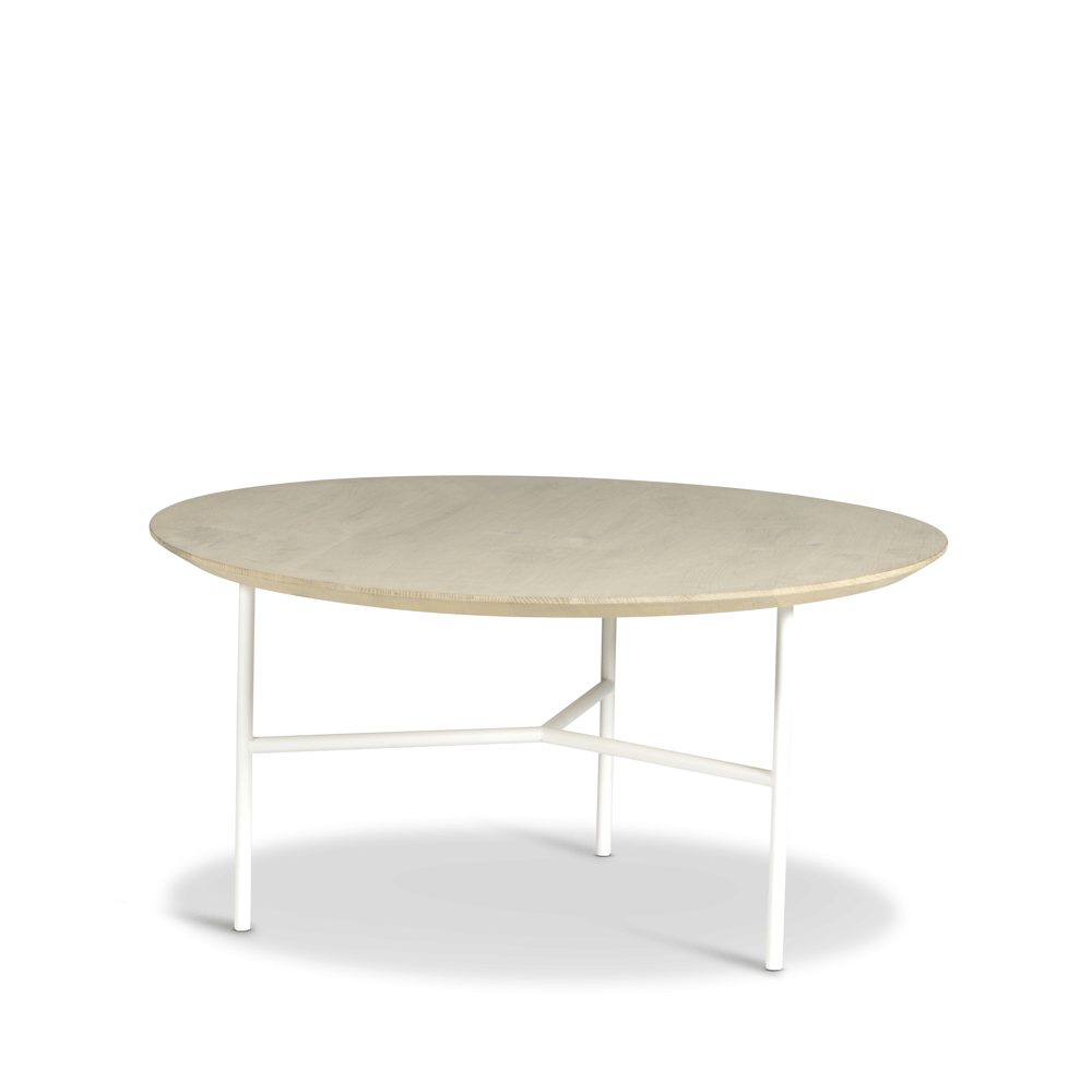 Mavis Tribeca soffbord ek såpad rustik, vita ben, ø80