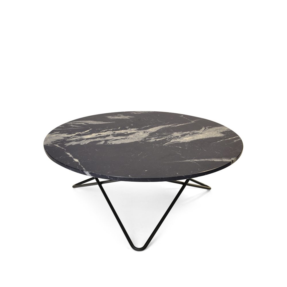 OX Denmarq Large O Table soffbord marmor marquina matt, svartlack stativ