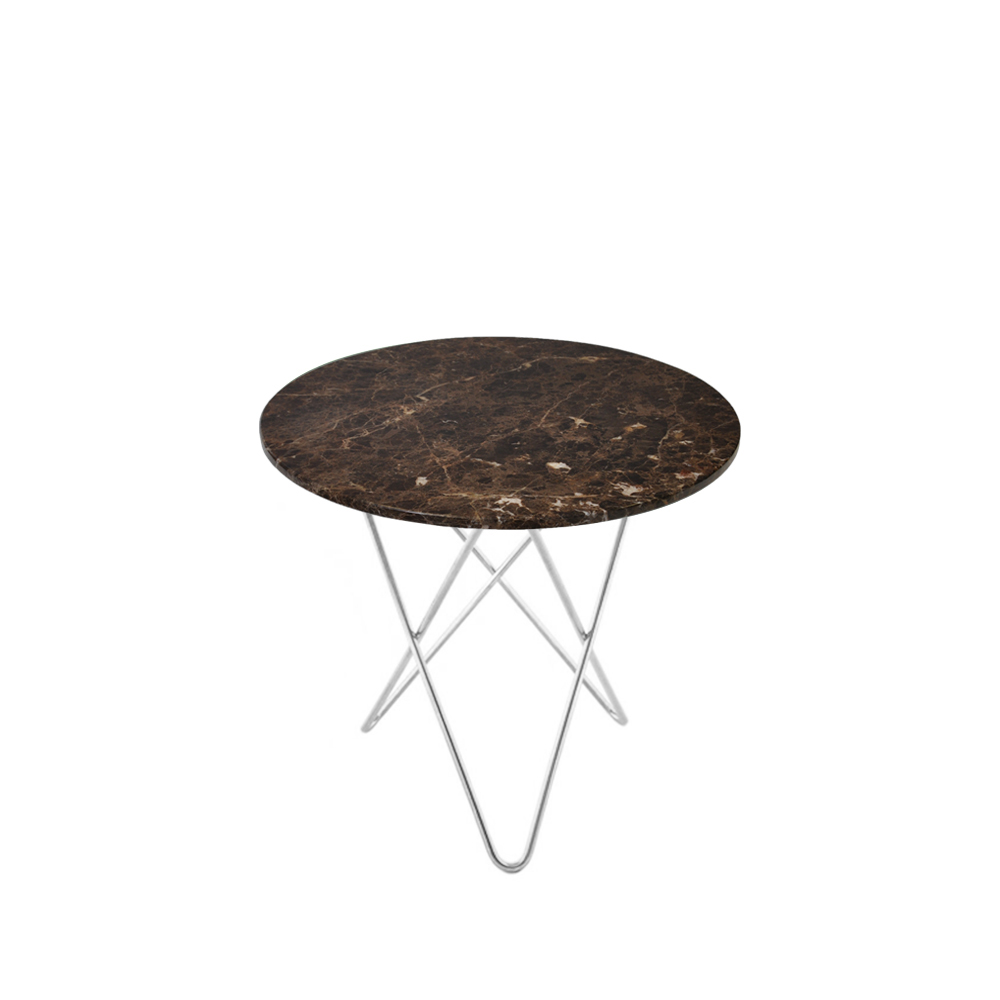 OX Denmarq Mini O Table soffbord marmor brun, rostfritt stativ