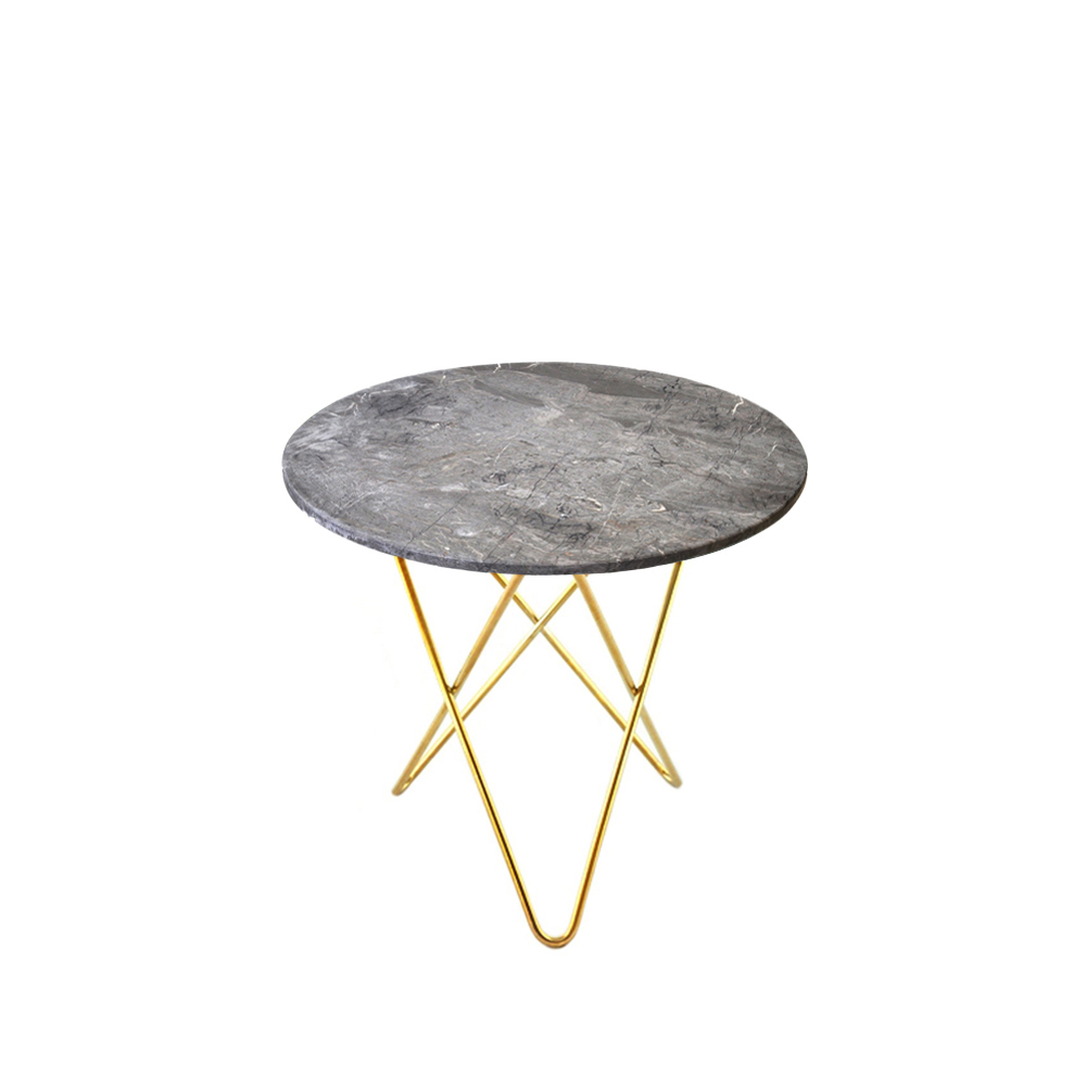 OX Denmarq Mini O Table soffbord marmor grå, mässingstativ