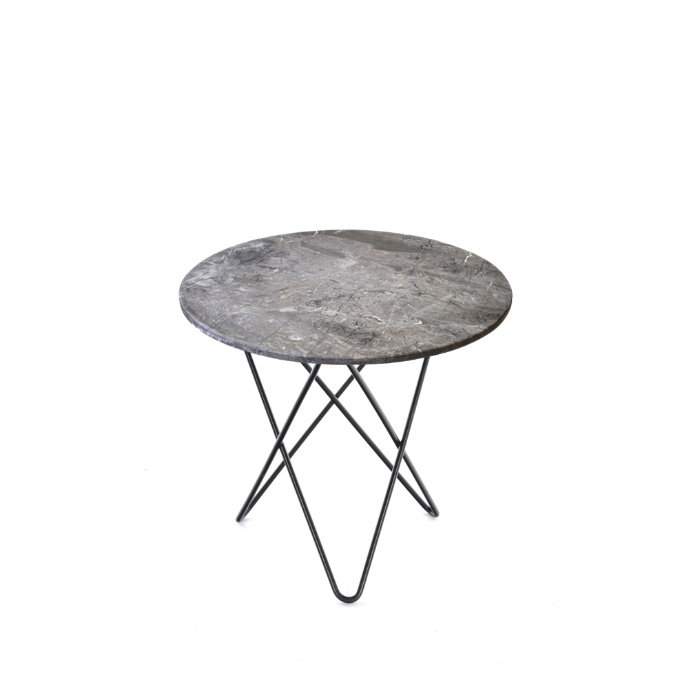 OX Denmarq Mini O Table soffbord marmor grå, svartlackat stativ
