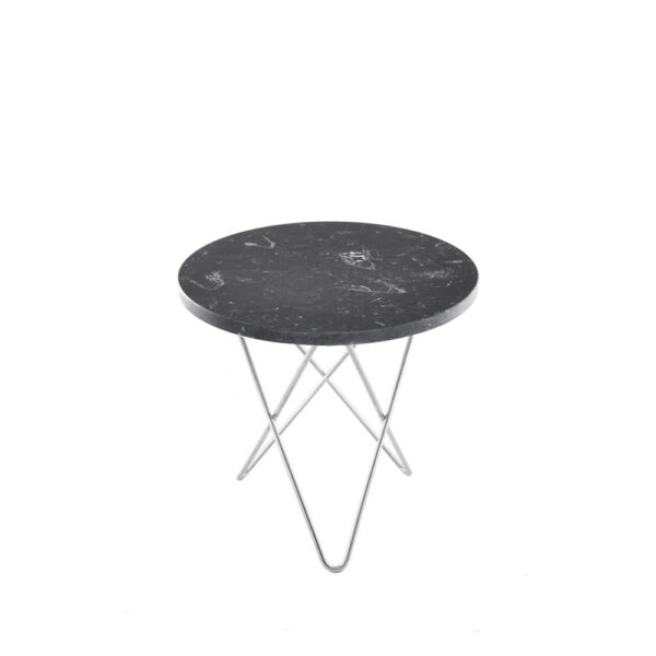 OX Denmarq Mini O Table soffbord marmor marquina, rostfritt stativ