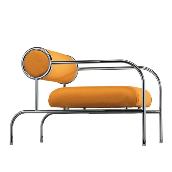 Sofa With Arms Armchair, Chromed Metal Structure, Fixed Cover Leather