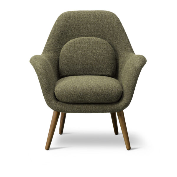 Swoon Lounge Petit Wood Base, Tygkategori 2, 900 Olive, Lackerad valnö