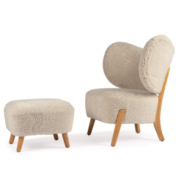 TMBO Lounge Chair w Pouf Sheepskin Moonlight / Oak