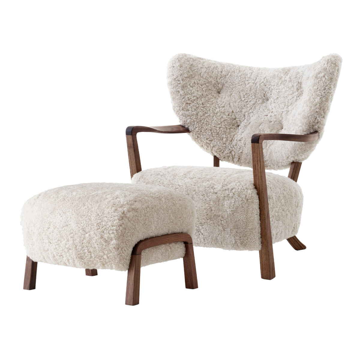 Wulff Lounge Chair ATD2 & Pouf ATD3 Walnut / Sheepskin Moonlight